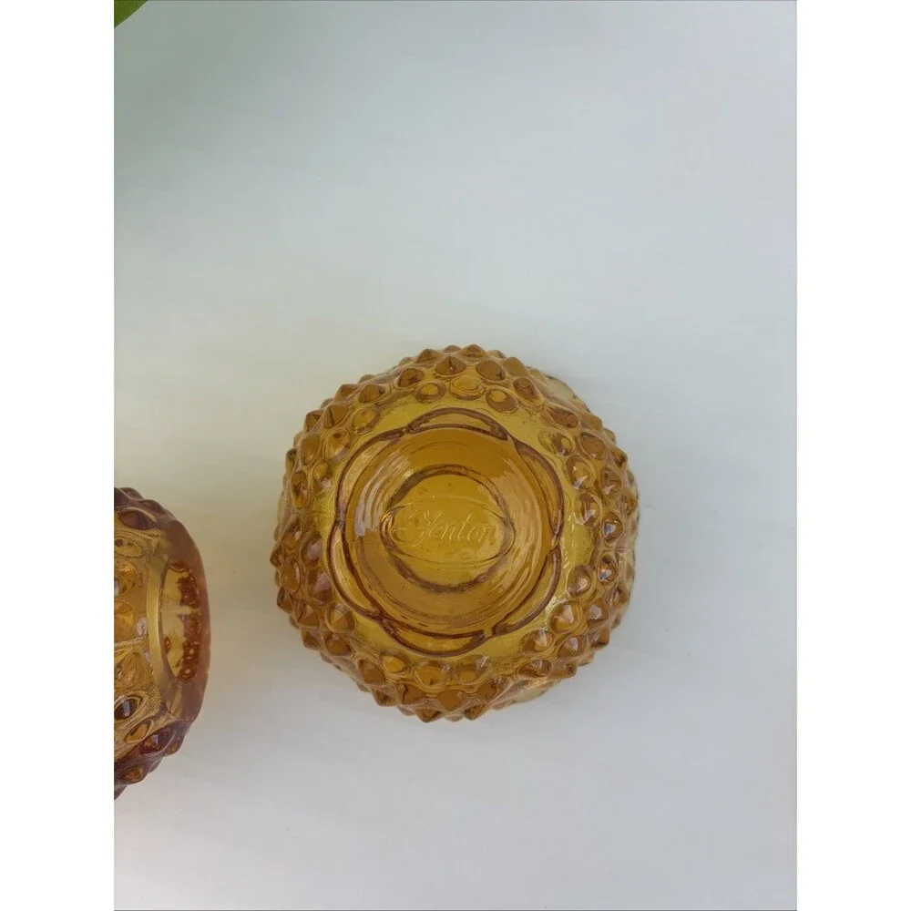 Fairy Lamp w Matching Base Vintage Fenton Amber Hobnail Candle Holder EUC Signed
